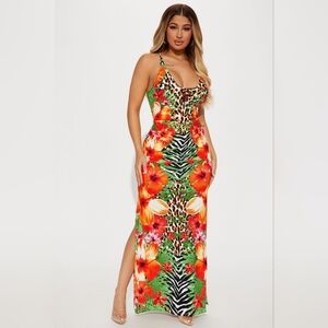 Fashion Nova Multicolor Tropical Print Dress